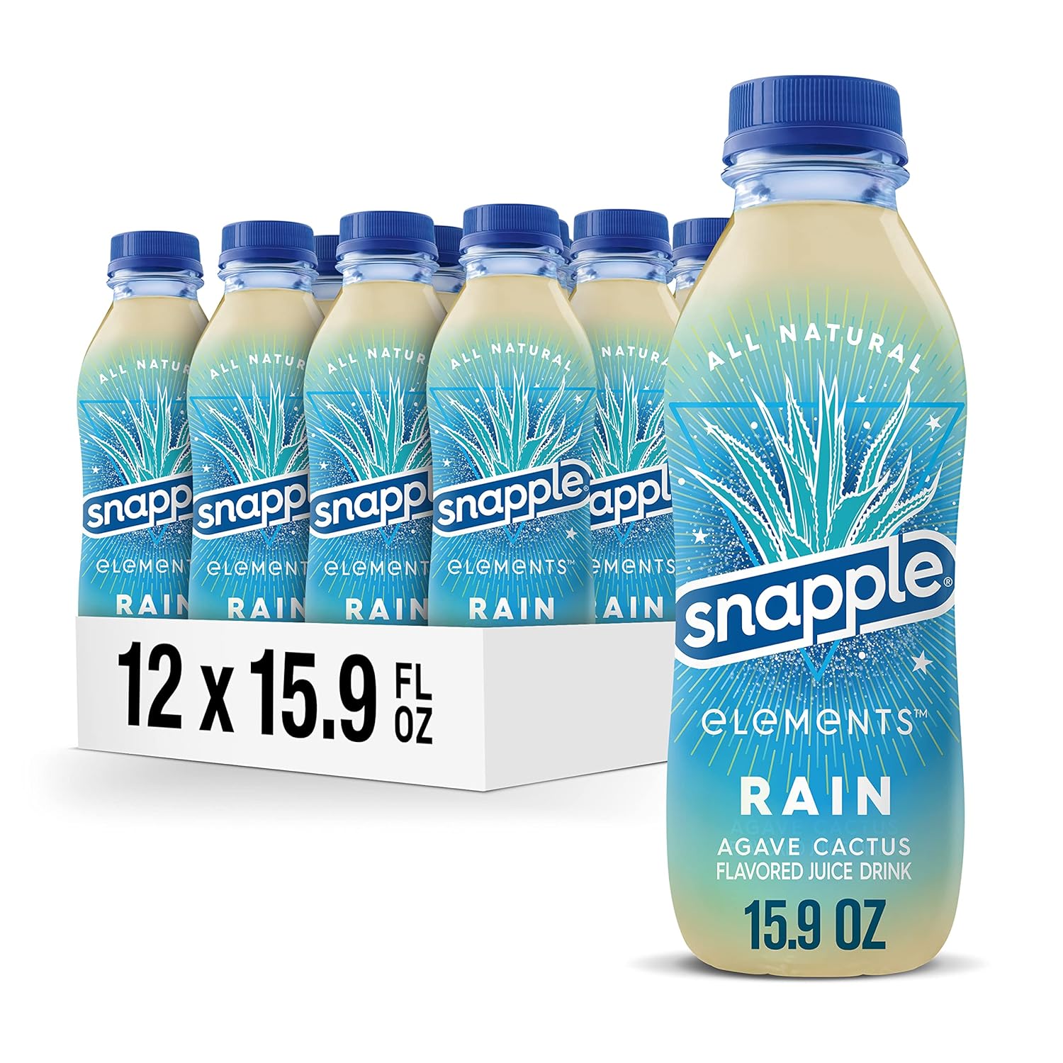 Snapple Elements Rain Agave Cactus Juice Drink, 15.9 Fl Oz Recycled Plastic Bottle, Pack Of 12, All Natural, No Artificial Flavors Or Sweeteners, Contains 10% Real Juice