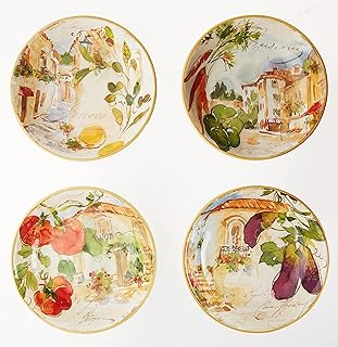 Certified International Piazzette 9.25" Soup/Pasta Bowls, Assorted Designs, Set of 4
