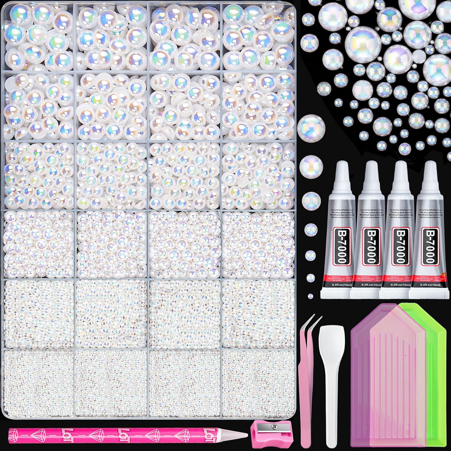 AB Pearls for Crafting, Bedazzling Kit with 35000PCS Flatback Pearl Beads