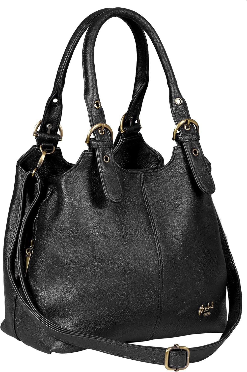 Mabel London Shoulder Bag for Women – Faux Leather Lightweight Crossbody Handbag – Vegan Everyday Handbag with Zipped Compartments – Ideal for Work, Travel & Casual Outfits