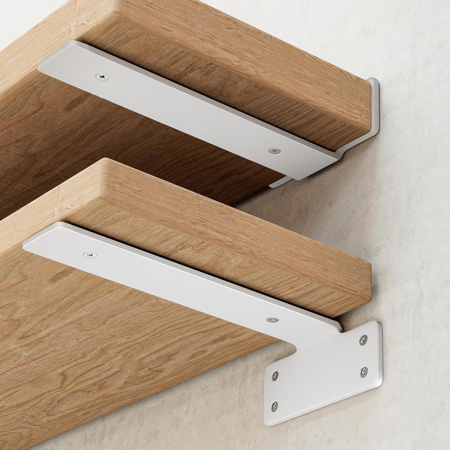 WEKIS 6 Inch Floating Shelf Brackets White, Hidden Invisible L Shelves Brackets, 1/5 Inch Heavy Duty Metal Industrial White Shelf Bracket Hardware Supports, 6 Pack Brackets for Wood Shelves