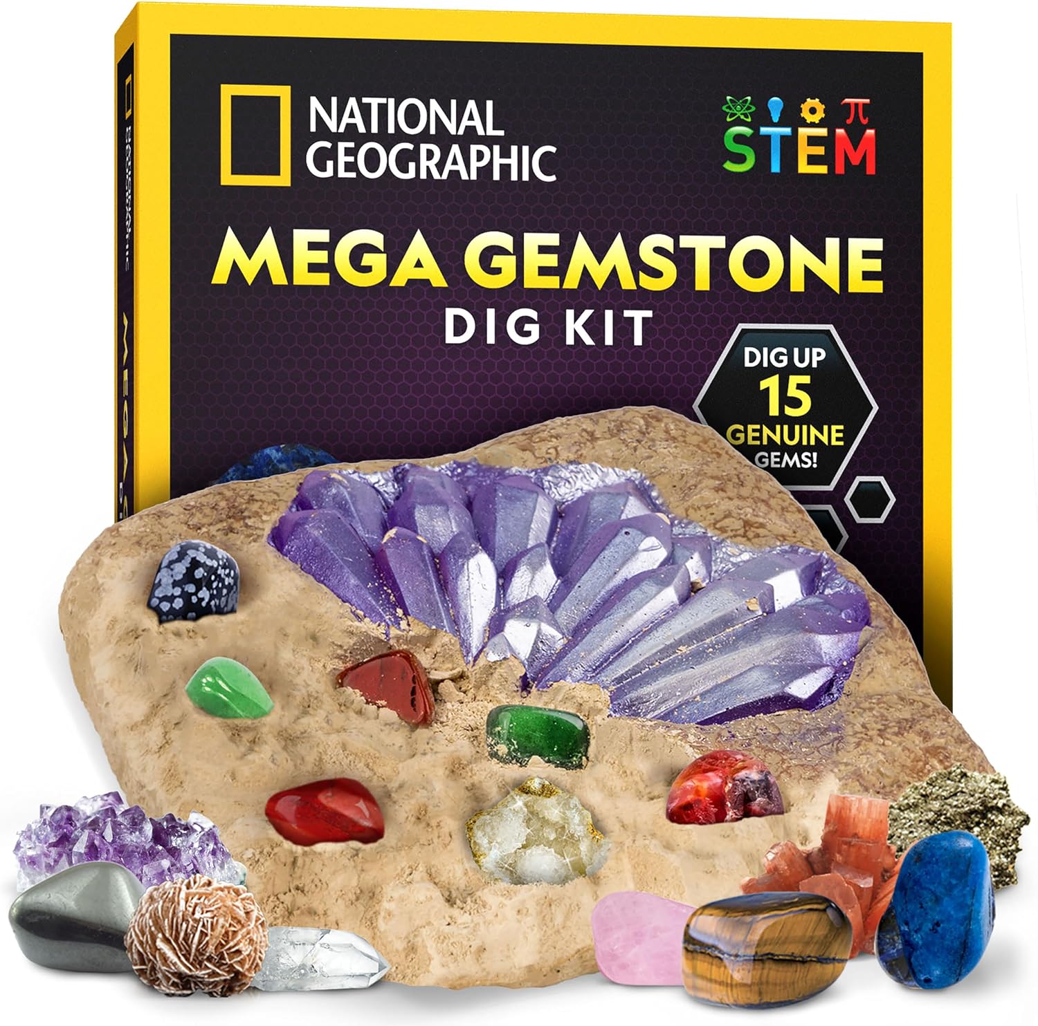 National Geographic Mega Gemstone Dig Kit with 15 Real Gemstones