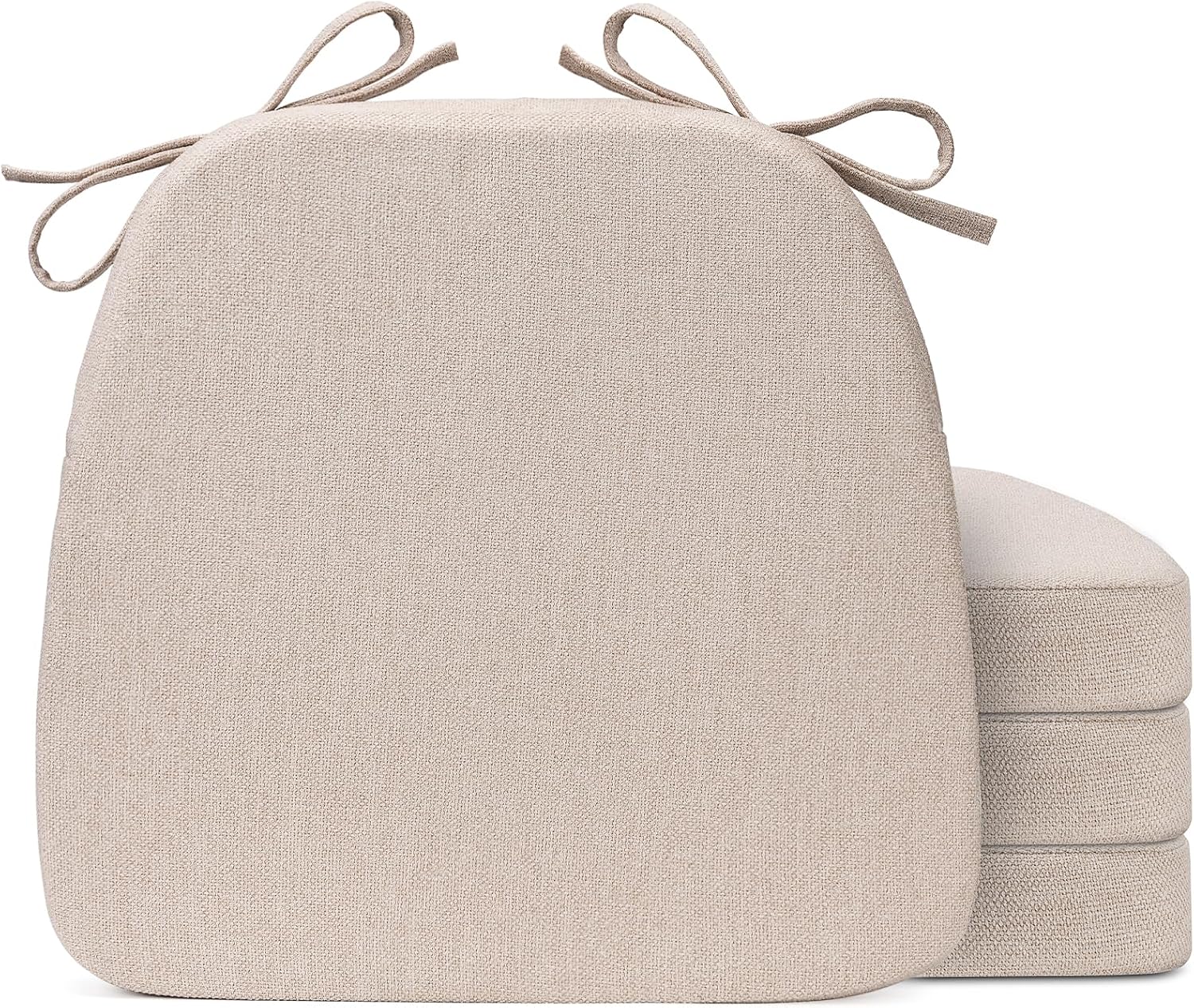 4 Pack 17'' x 16'' Chair Cushions, 2" Thick Dining Chair Pads with Ties and Removable Washable Cover, Seat Cushion for Kitchen Chairs, Indoor Dining Room, Patio Chairs, Beige