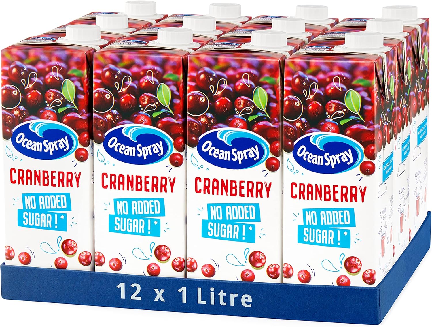 Ocean Spray Classic Cranberry Juice with No Added Sugar, 1L Carton (12-Pack)