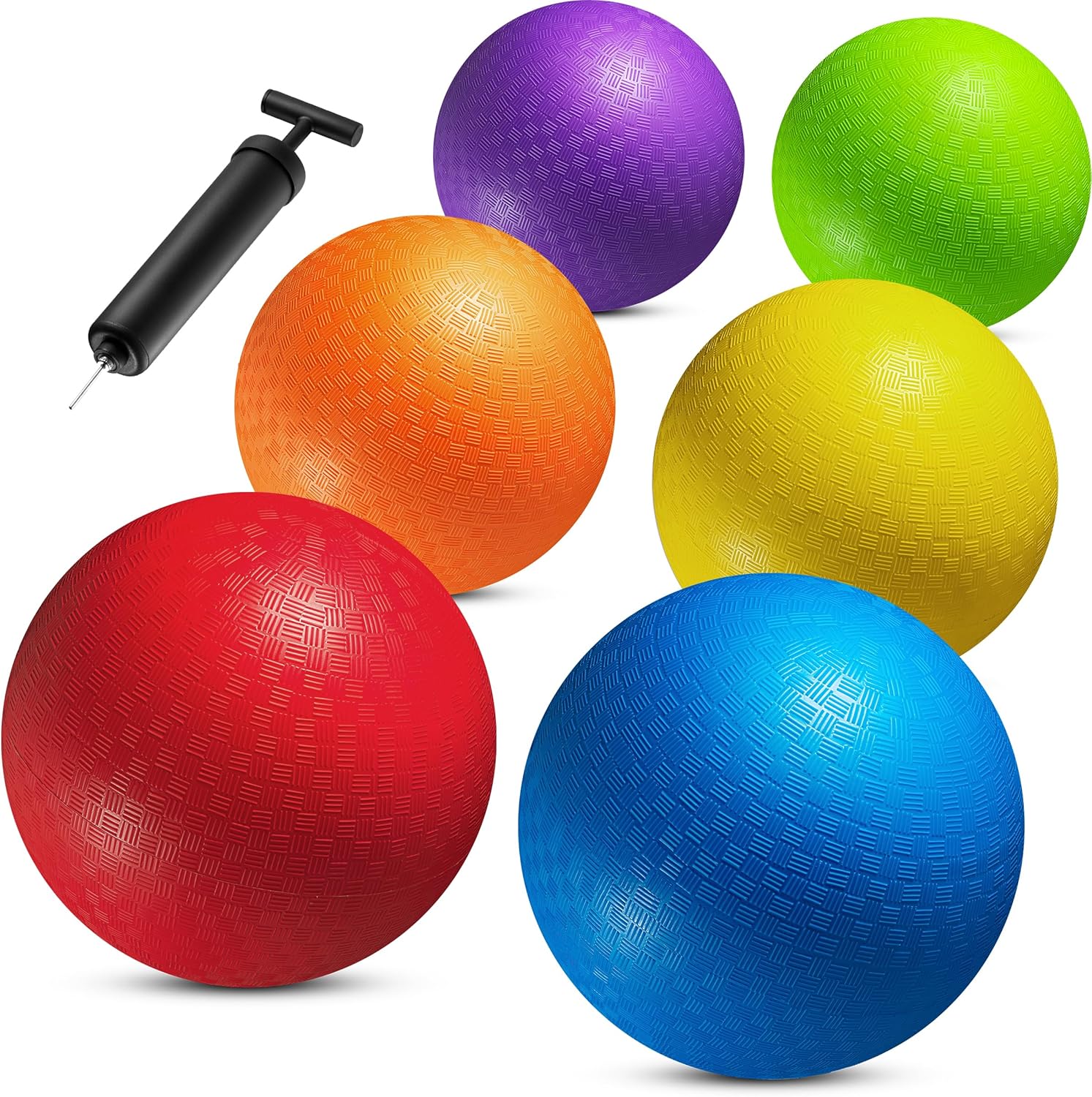 10 Inch Kickball Playground Balls - (Pack of 6) Inflatable Rubber Indoor Outdoor Bouncy Balls for Adults & Kids - Dodgeballs, Kickballs, Four Square and Handballs for School, Gym, with Hand Pump