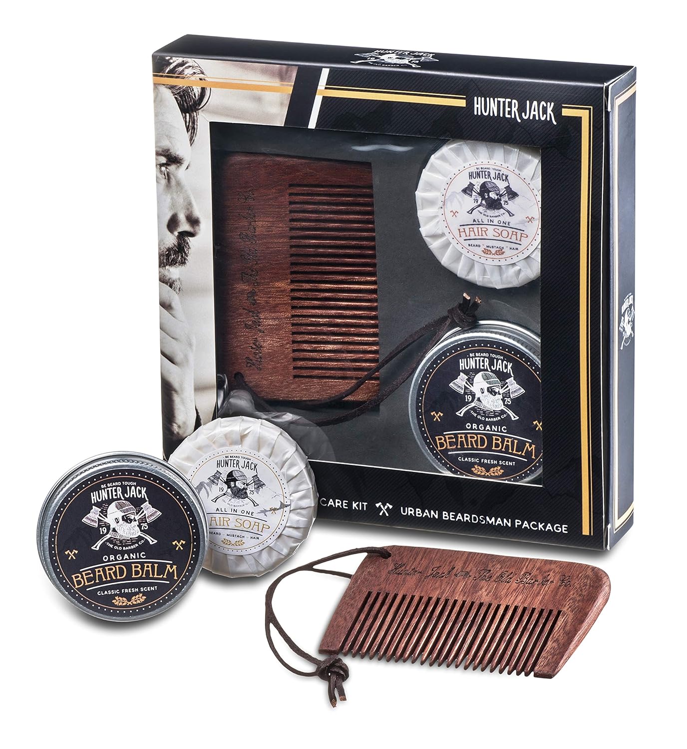 Beard Kit for Men - Sandalwood Beard Comb, Beard Soap, and Beard Balm - Fine Tooth Mustache Comb - Mens Beard Kit for Care and Grooming in Premium Gift Box