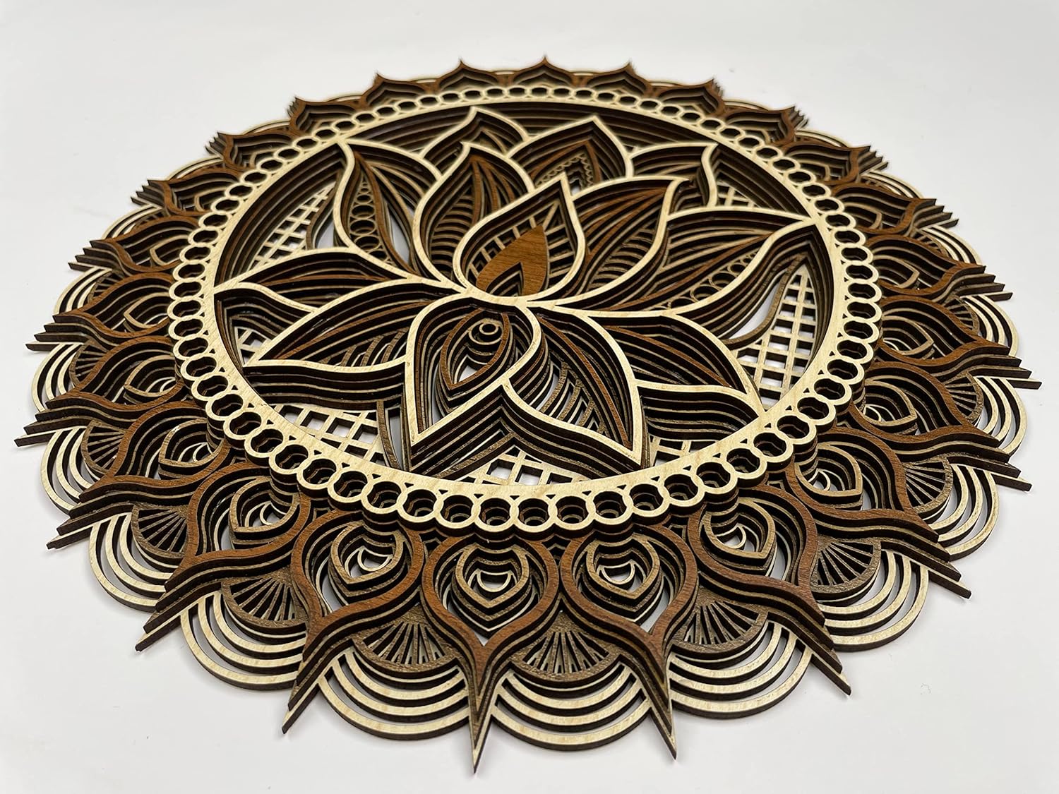 Mandala Wall Art, Mandala Wood Wall Art Decor, Lotus Flower Wall Decoration, Layered Mandala (Medium)