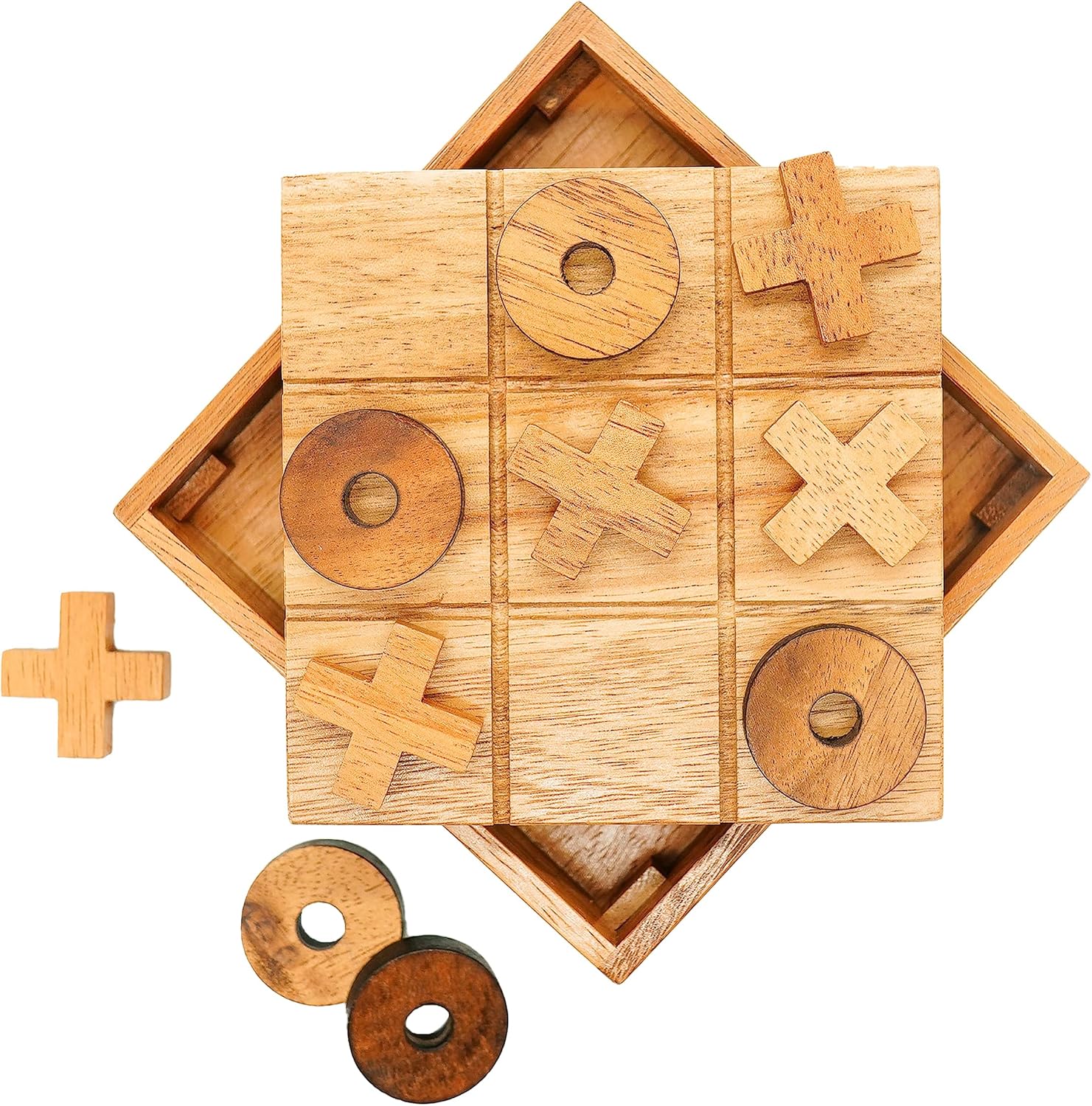 BSIRI Wooden Tic Tac Toe Game - Brain Teaser Puzzles for Adults and Unique Gifts for Kids, Coffee Table Decor Living Room Decor Modern Wood Decor, Classic Board Games for Family (5.5 Inch)