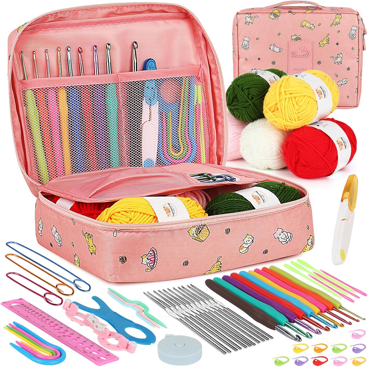 Aeelike Crochet Kit for Beginners, 59pcs Crochet Starter Kits with Yarn, Ergonomic Hooks & Storage Case, Learn-to-Crochet Set for Adults, Kids & Seniors, Ideal DIY Craft Gift for Women