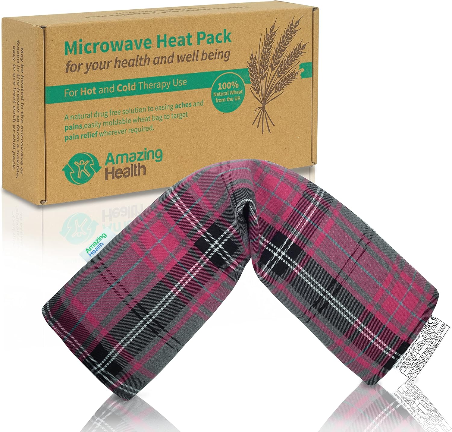 Amazing Health Wheat Bags Microwavable – Hot and Cold Pack for Men and Women - Microwave Heat Pad with Natural Wheat – Heat Pack Cotton Tartan Microwave Wheat Bag 42cm Long for Aches and Discomfort