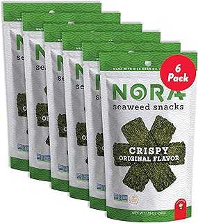 Original Crispy Seaweed Snacks by Nora, Low-Carb Healthy Snacks for Adults, Thick Nori Sheets Snack Strips, Asian Snacks, Vegan, Gluten-Free, Non-GMO, 6-Pack
