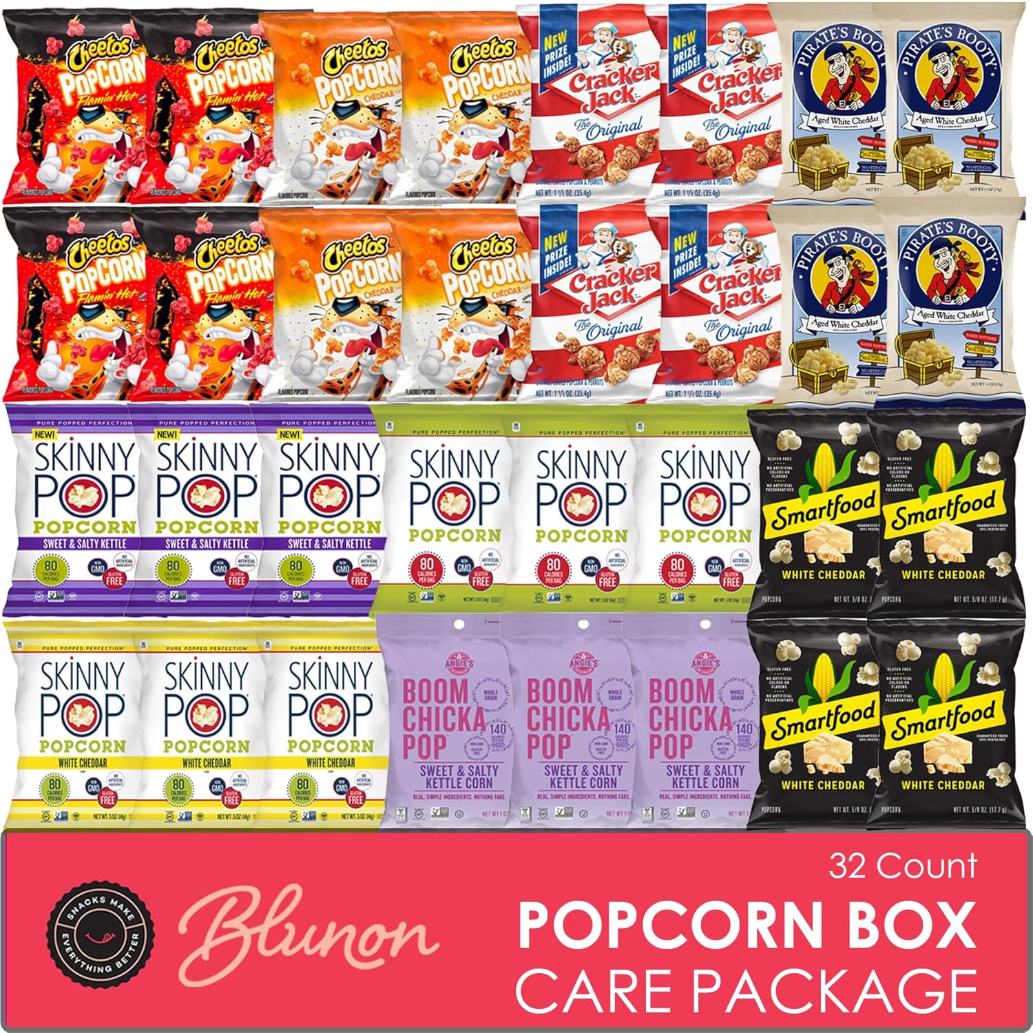 Popcorn Variety Pack - Snack Bag Assortment Care Package - Bulk Sampler Gift Box (32 Count)