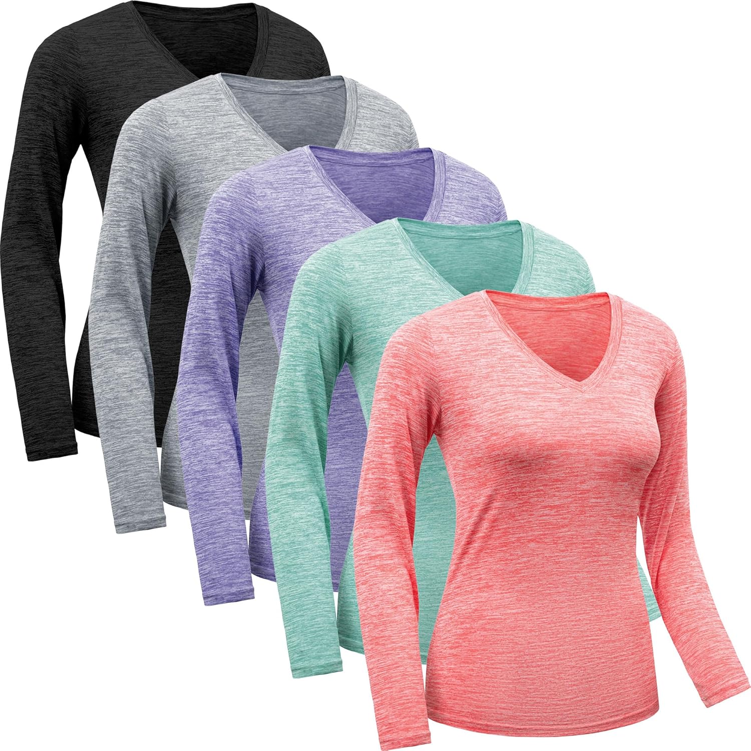 Womens Long Sleeve Workout Tops Moisture Wicking Athletic Shirts Running Quick Dry V Neck T Shirts for Women
