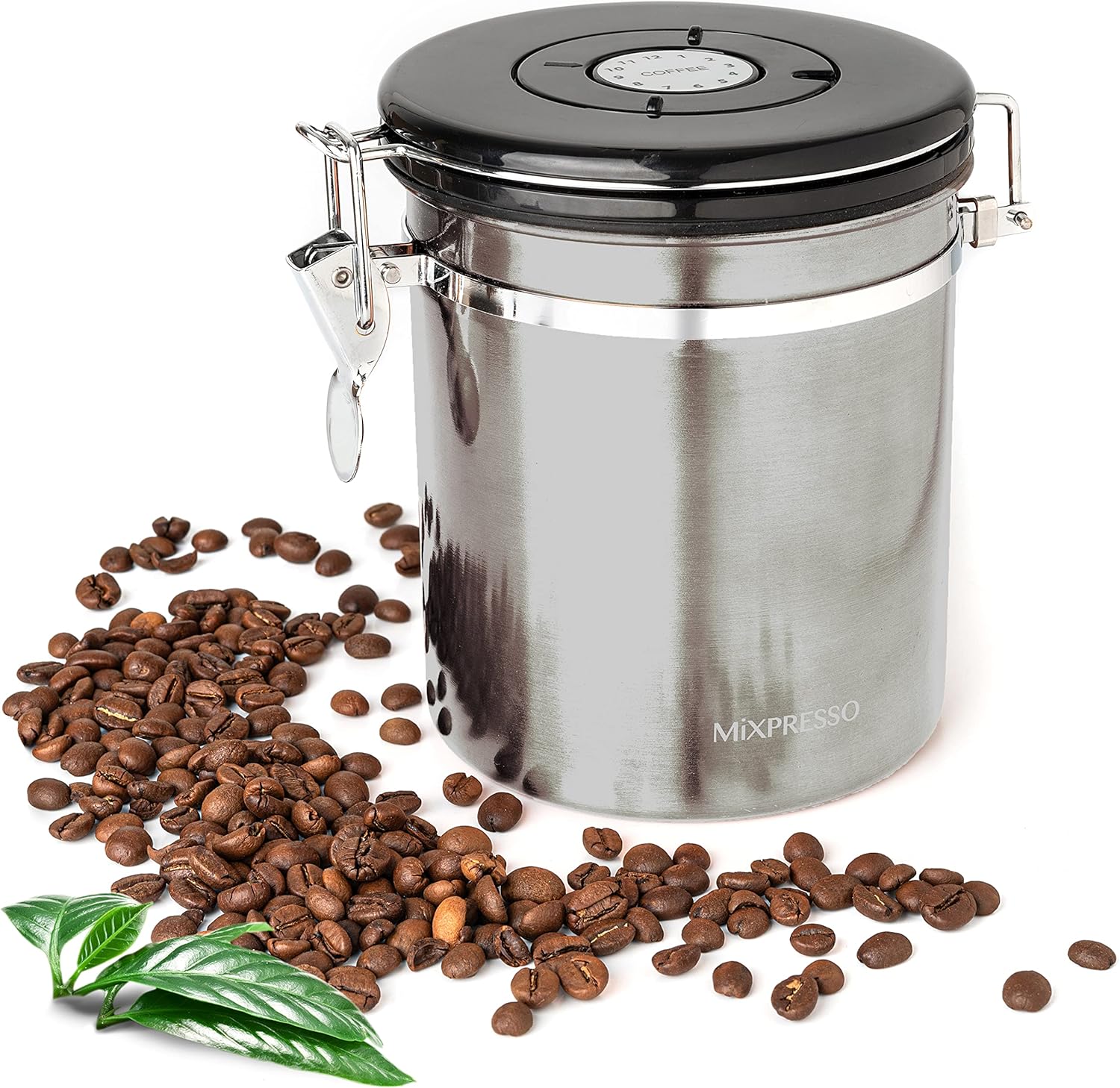Mixpresso 16 Oz Coffee Canister, Stainless Steel Airtight Coffee Container, Ground Coffee Bean Storage with Date Tracker, Vacuum Sealed Espresso Airtight Container, Coffee Jar, Sugar Container