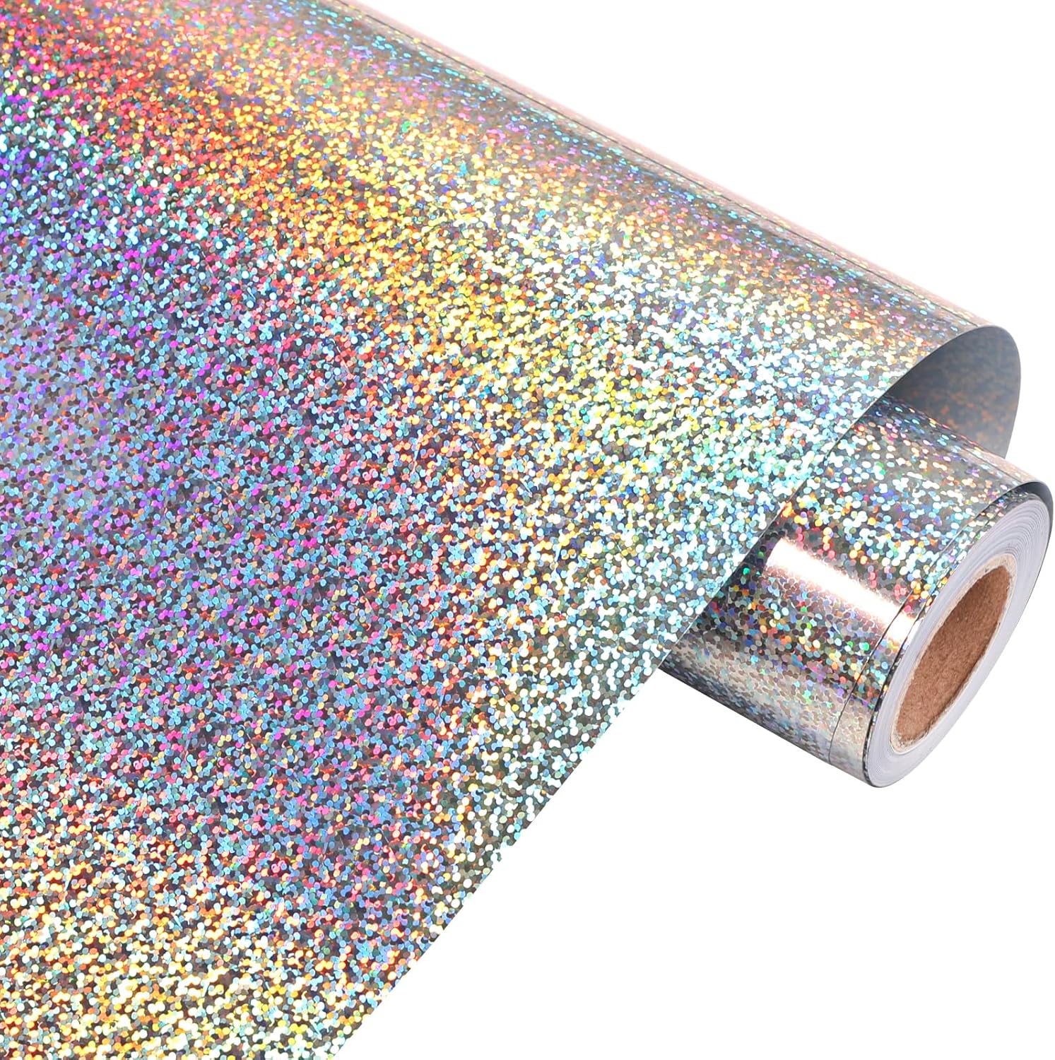 VINYL FROG Holographic Heat Transfer Vinyl Glitter Silver HTV Vinyl 30.5x155cm Rainbow Iron on Vinyl for DIY Clothing and Other Fabric