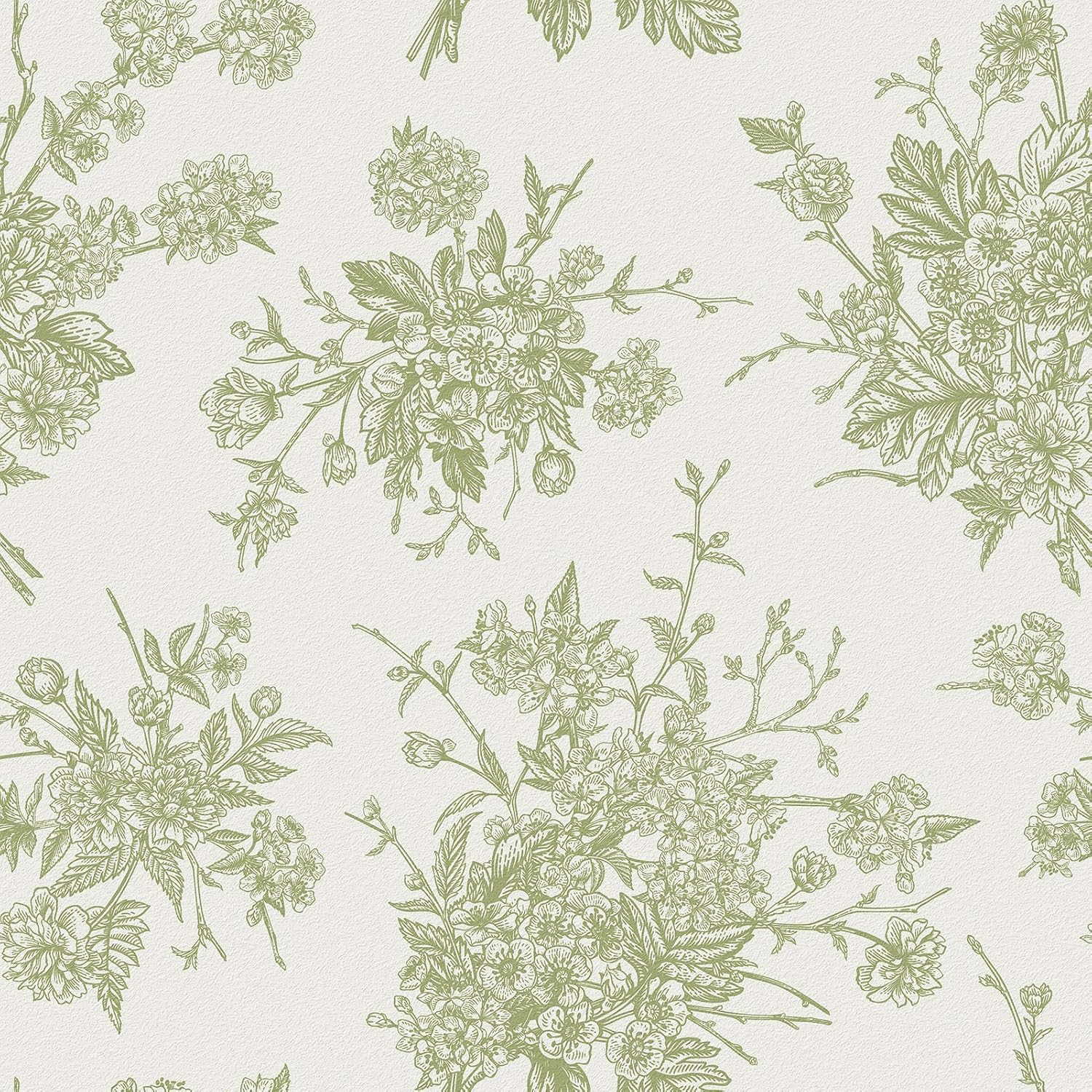 WESTICK Sage Green Floral Wallpaper Boho Self Adhesive Neutral Floral Contact Paper for Walls Vintage French Country Peel and Stick Victorian Wallpaper for Bedroom Bathroom Cabinets Shelf 17.5" x 315"