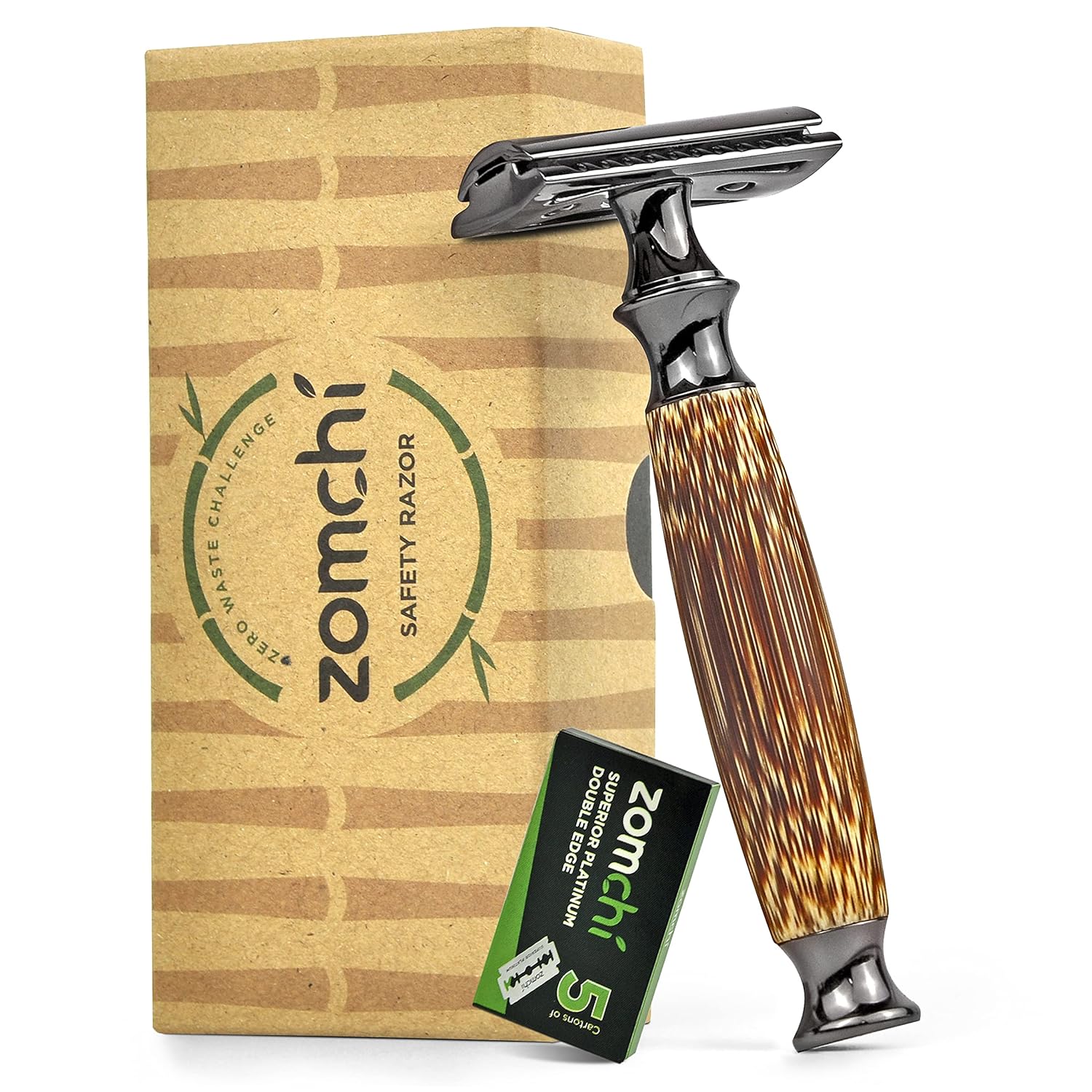 Double Edge Safety Razor for Men or Women, Eco Razor with Natural Bamboo Handle,Fits All Double Edge Razor Blades, Plastic-Free(Thick)