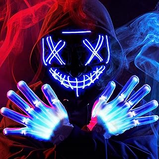 JOYIN Halloween Led Mask Light Up Scary Mask and Gloves for Cosplay Costume (Blue), 3 Modes Glow in The Dark Mask for Boys Girls