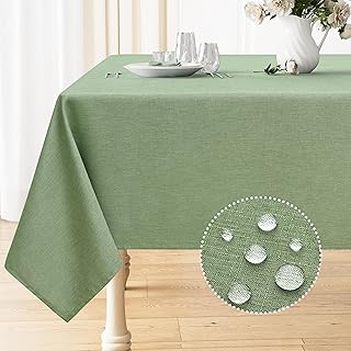 Smiry Rectangle Linen Tablecloth, Waterproof Spillproof Anti-Wrinkle Burlap Table Cloth, Washable Decorative Farmhouse Fabric Table Covers for Dining, Fall Parties, Banquets, 52x70 Inch, Sage Green