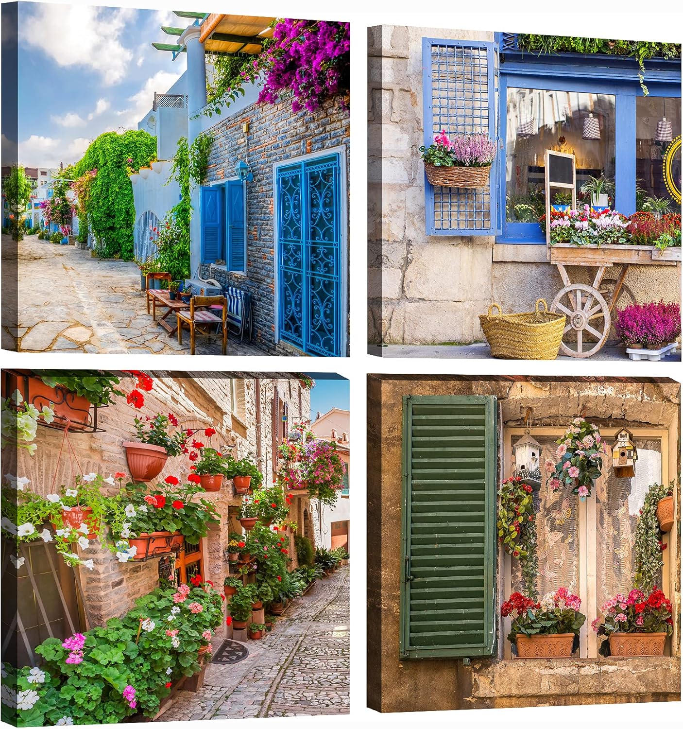 OKEXCKK Tuscan Wall Art Decor, Italy Window View Paintings Nature Landscape Pictures Mediterranean Street Canvas Prints for Bedroom, Living Room, Office Wall Decoration