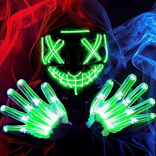 JOYIN Halloween Led Mask Light Up Scary Mask and Gloves for Cosplay Costume (Green), 3 Modes Glow in The Dark Mask for Boys Girls