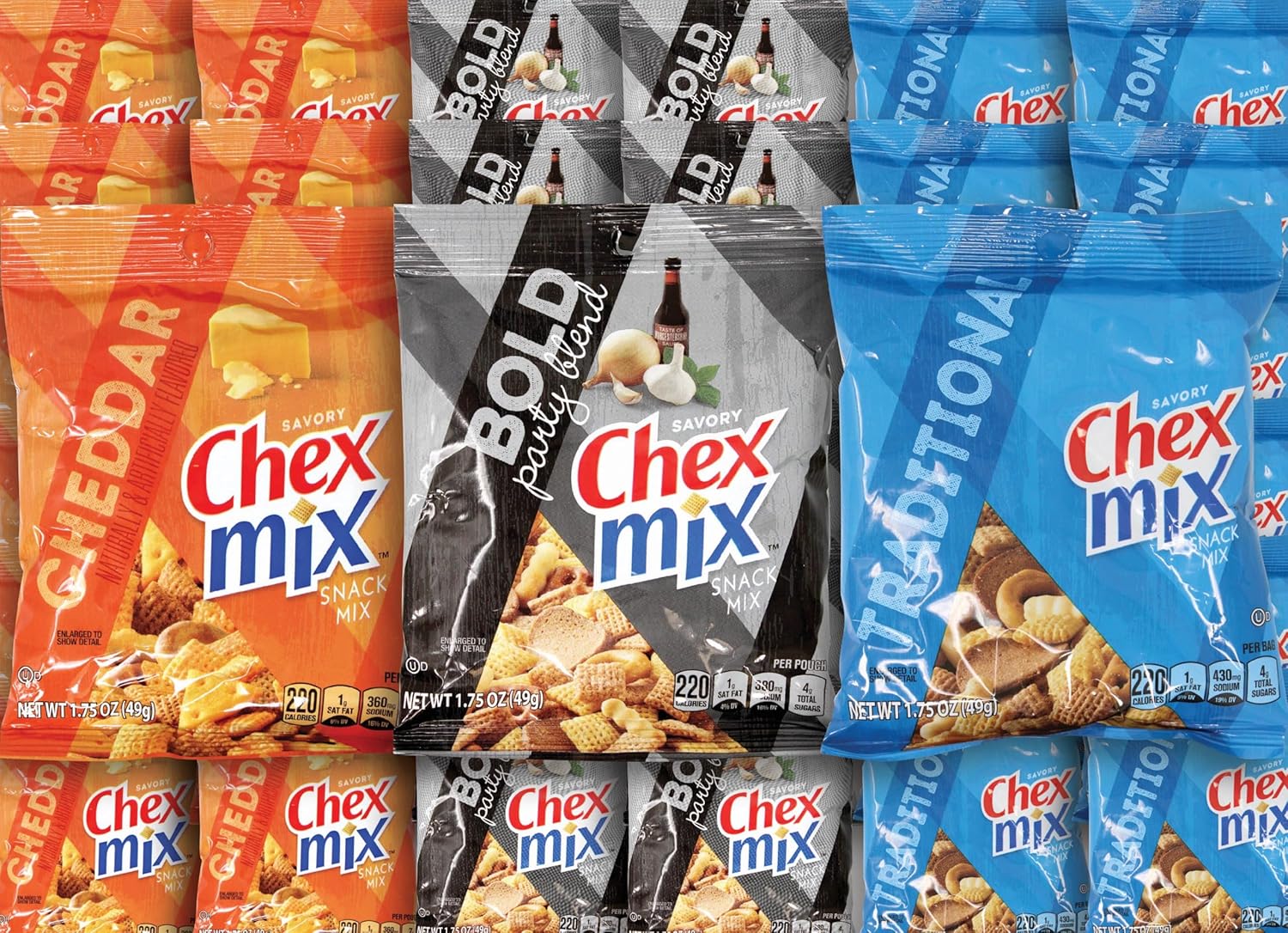Niro Assortment | Variety Of Chex Mix Individual Packs | 3 Flavors 12 Each 36 Pack | Traditional Chex Mix, Cheddar Chex Mix, Bold Chex Mix | 1.75 Oz Bags