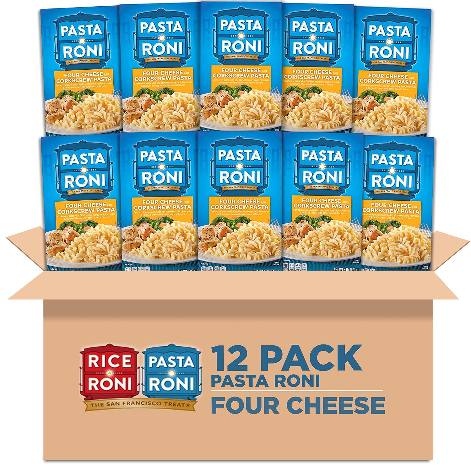 Pasta Roni, Four Cheese Corkscrew Pasta, 6oz Boxes (12 Pack)