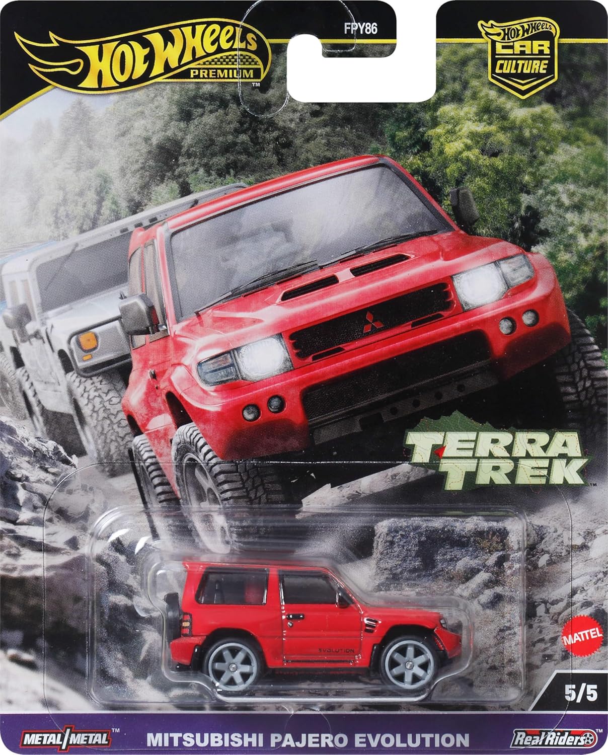 Hot Wheels Premium Car Culture Collectible Toy Car, 1:64 Scale Die-Cast Mitsubishi Pajero Evolution, Terra Trek Vehicle with Real Riders Tires ​​