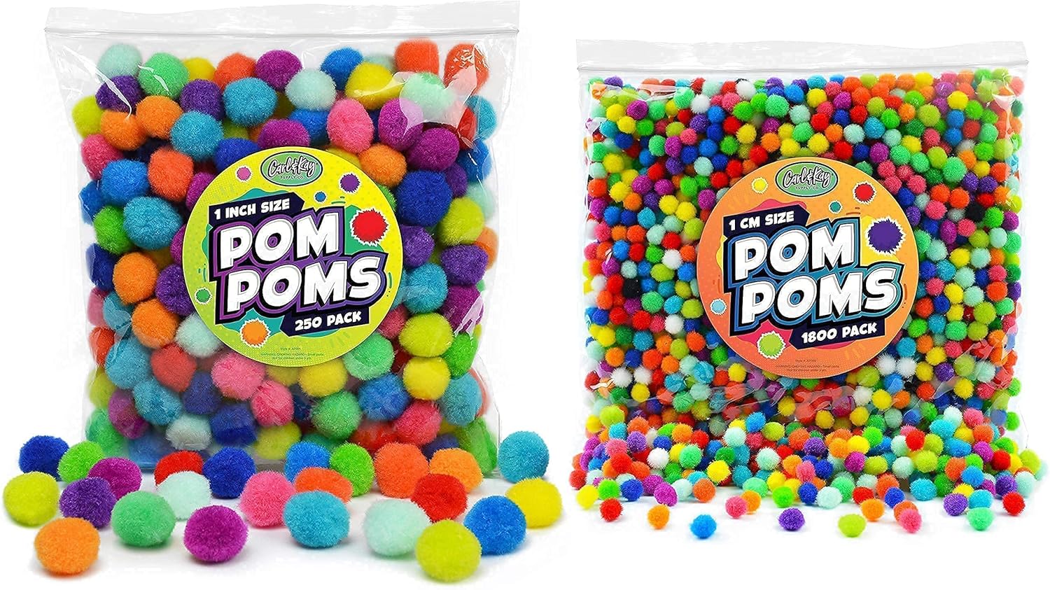 Carl & Kay 250 1 Inch Pom Poms + 50 Googly Eyes & 1800 1 cm Pom Poms