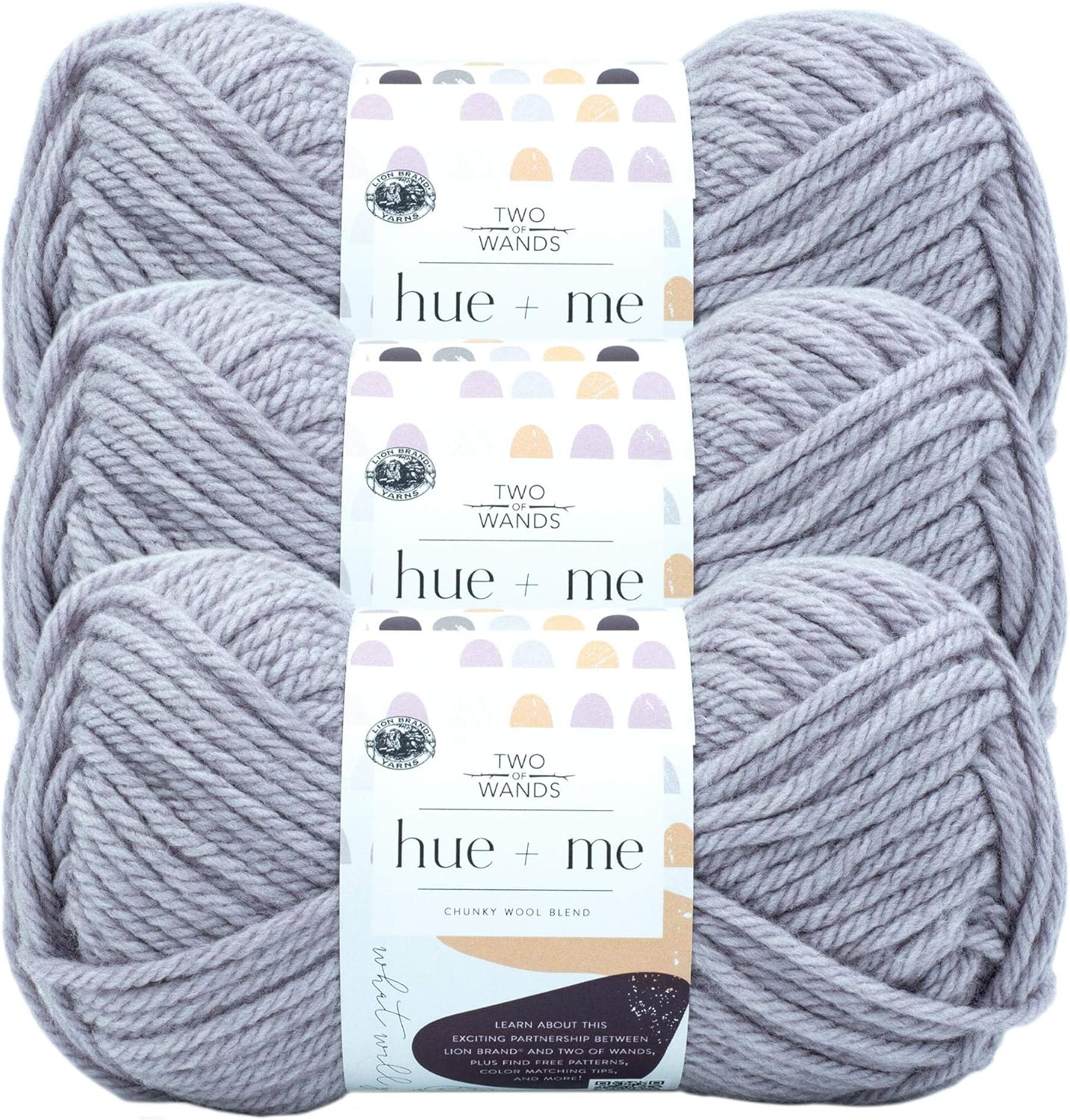 Lion Brand Yarn Hue & Me Bulky Yarn, Bulky Yarn for Knitting and Crocheting, Haze, 3 Pack
