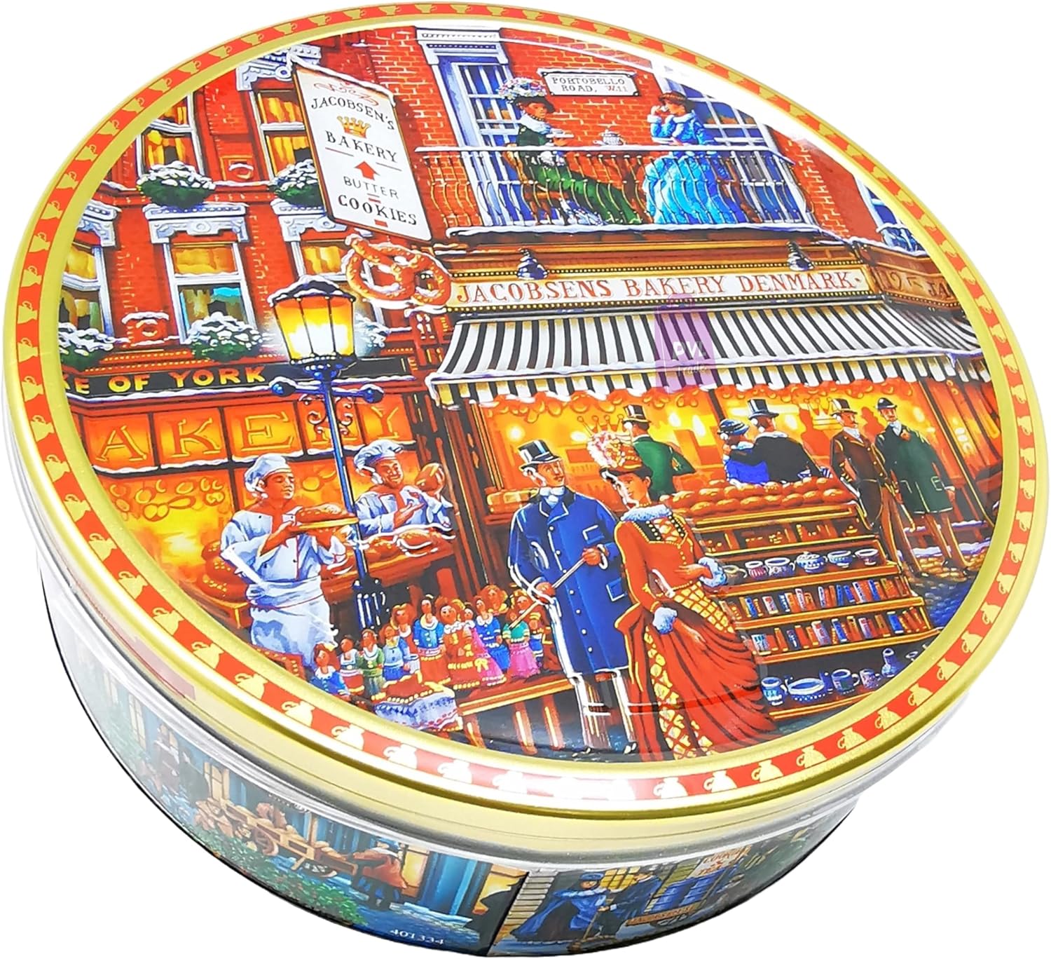 Danish Butter & Chocolate Chip Cookies Assortment 400g in Embossed Baker Shop on Portobello Road London W11 Tin Design - Biscuits Gift Set