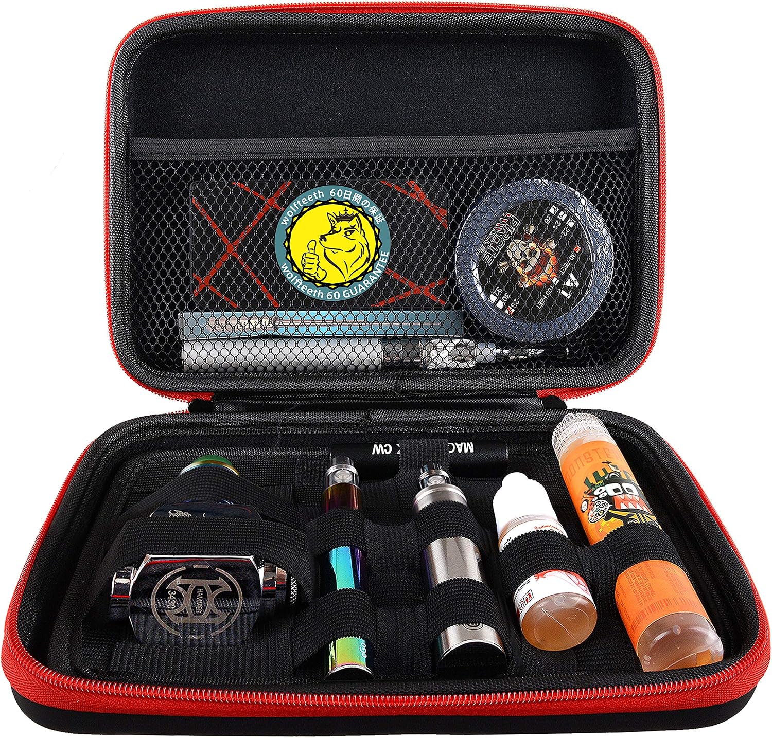 Wolfteeth 8 inch Vapor Case Black Hard Shell Vapor Pouches Supplies Organized Accessories Vape Bag Fits Coils Tank Holder Vaporizer Holster (Empty Case Only) Red Zipper 1226