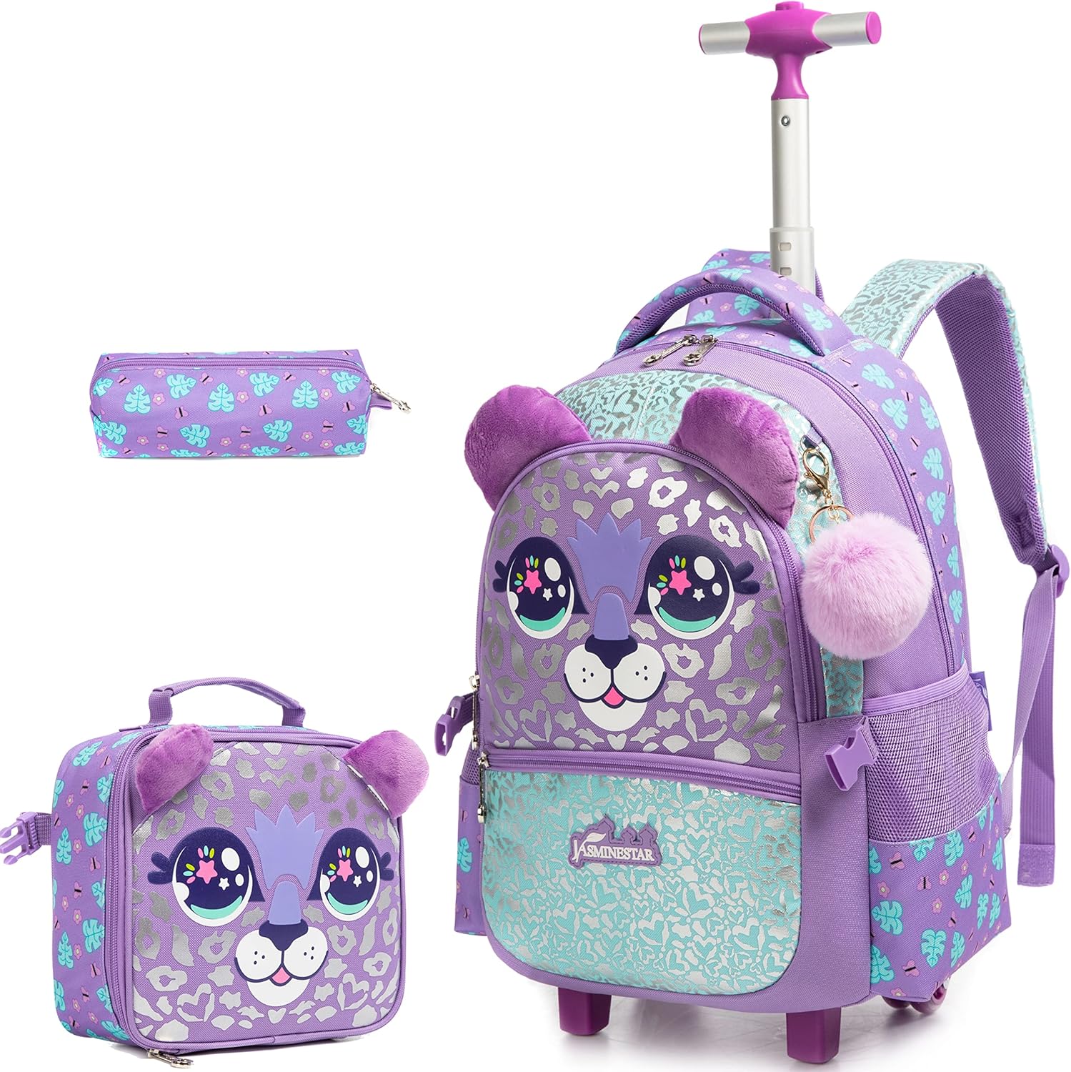 Rolling Backpack for Girls Kids Backpack with Wheels Roller Backpack with Wheels Set for Elementary Students Carry on Luggage Bookbag with Roller