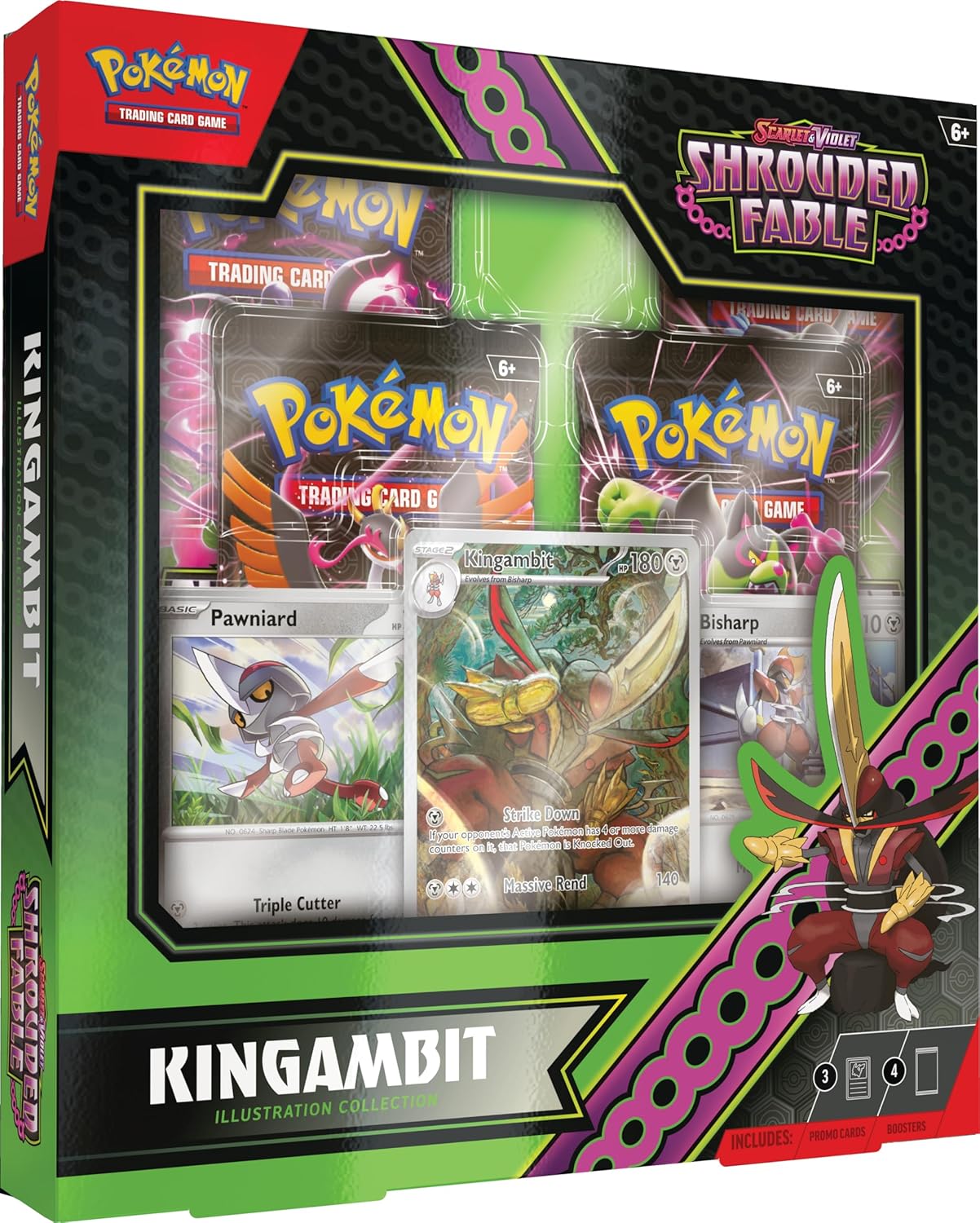Pokémon TCG: Scarlet & Violet—Shrouded Fable Kingambit Illustration Collection (1 Full-Art Foil Promo Card, 2 Foil Cards & 4 Booster Packs)