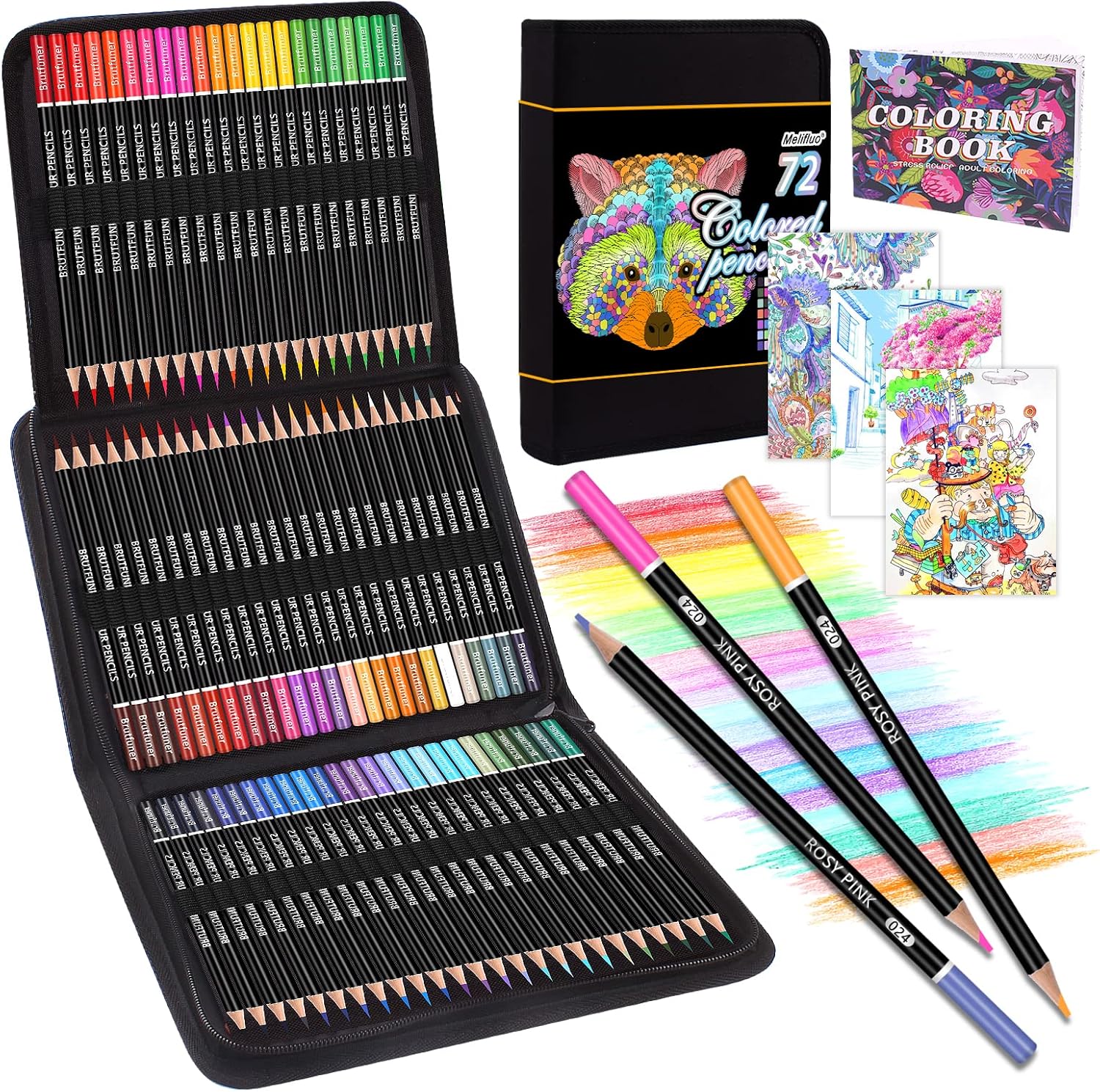 Melifluo 72 Colouring Pencils Set with Black Portable Zipper Bag. Professional Coloured Pencils Perfect for Adult and Artists Sketching, Shading and Doodling