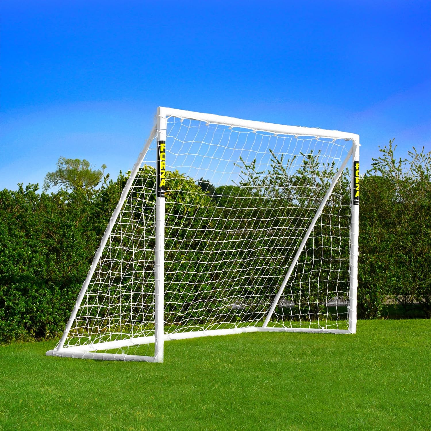 FORZA 8ft x 6ft Football Goal | All Weather uPVC Frame and Durable Net – Optional Target Sheet, Football & Carry Bag - Ideal for Home Gardens & Clubs