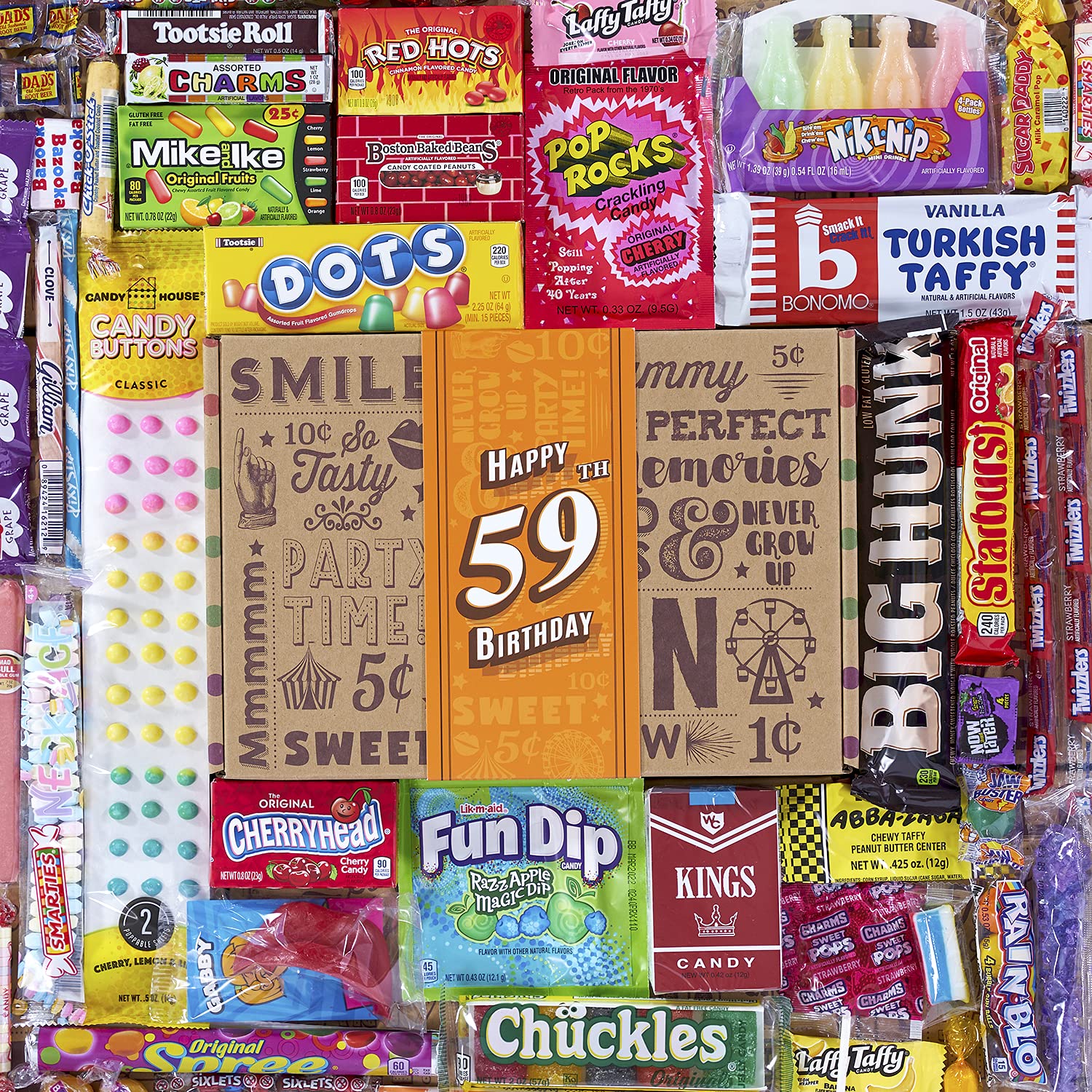 Vintage Candy Co. 59th Birthday Retro Candy Gift Basket - 1966 Party Assortment - Nostalgic Candy and Sweet Snacks Care Package Gift for Men and Women Turning 59 Years Old