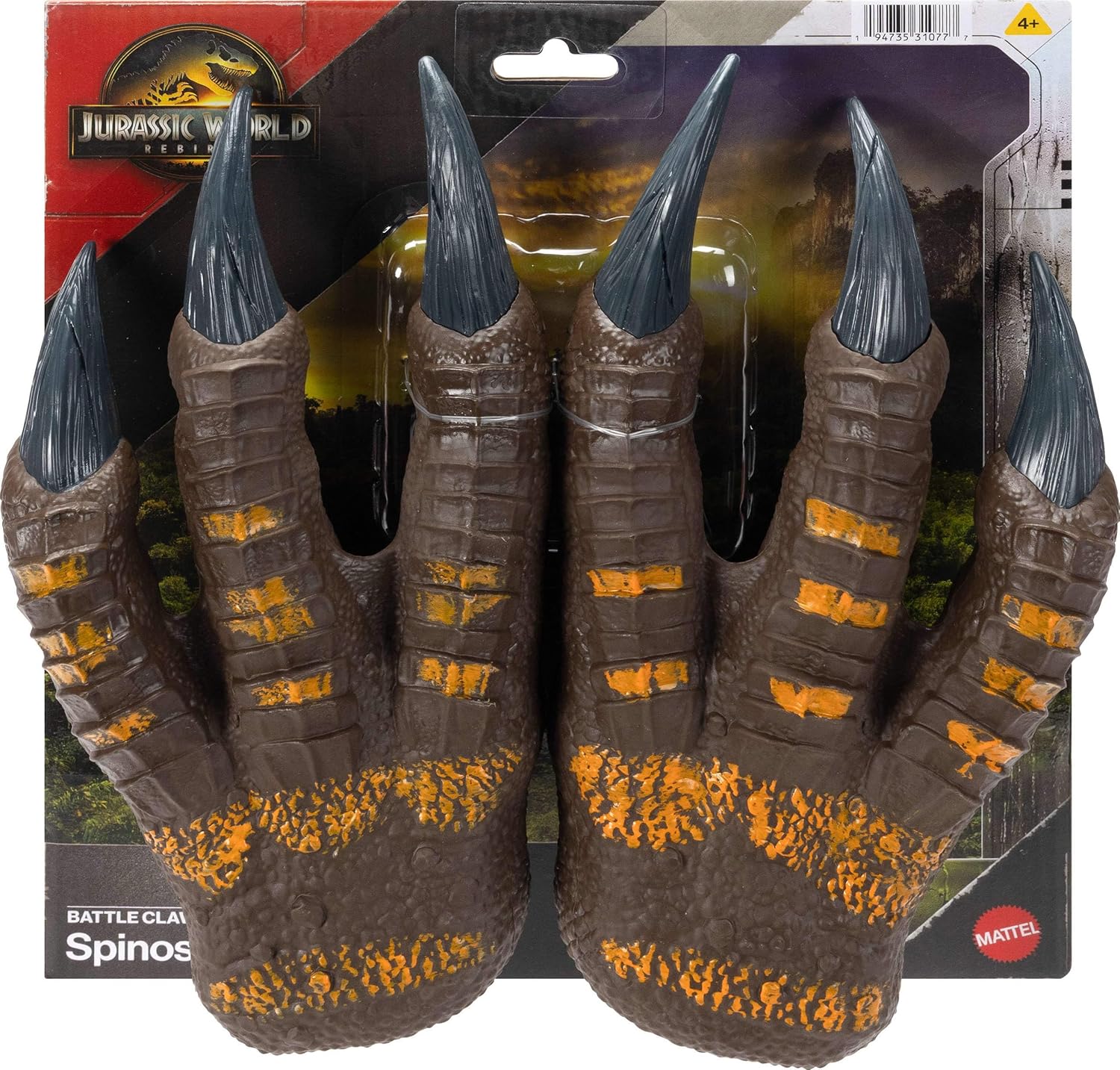 Mattel Jurassic World Rebirth Spinosaurus Battle Claws, Dinosaur Soft Plastic Role Play Handwear, 10.8-Inch Long Costume Pair, Stretchy Strap