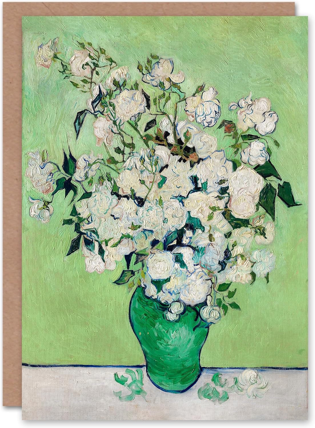 Artery8 Vincent van Gogh Art Card White Roses In Green Vase