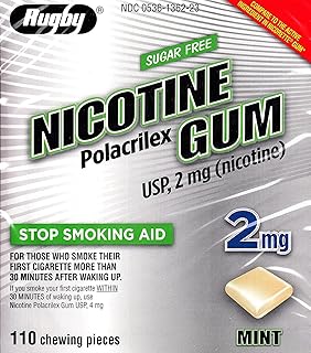 Rugby Nicotine Polacrilex Gum, 2 MG, Mint Flavor, 110 pieces, Stop Smoking Aid