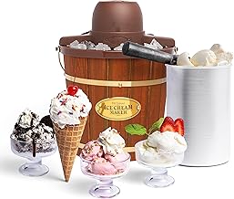 Nostalgia Electric Ice Cream Maker - Old Fashioned Soft Serve Ice Cream Machine Makes Frozen Yogurt or Gelato in Minutes - Fun Kitchen Appliance - Vintage Wooden Style - Dark Wood - 4 Quart