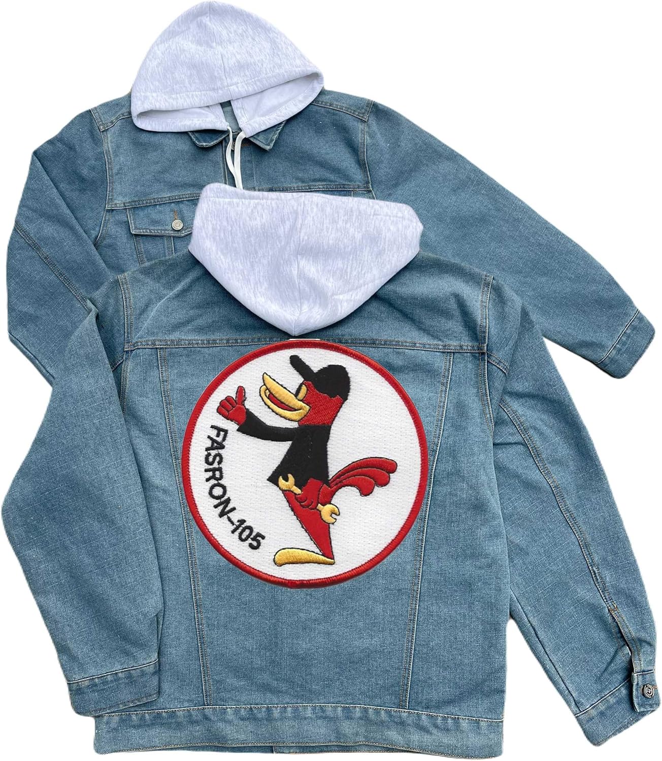 fas 105 fasron fleet air support squadron one zero five embroidered patch hood jean jacket Blue