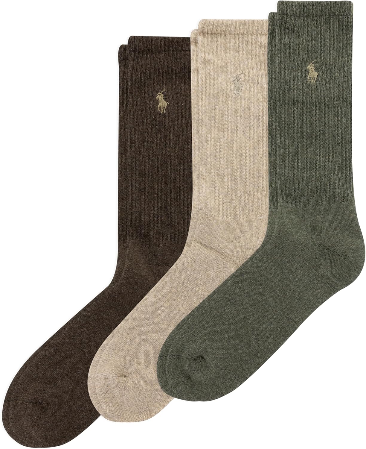 Polo Ralph Lauren Men's Ribbed Casual Crew Socks -3 Pair Pack- Cotton Comfort & Heel-toe Reinforcement