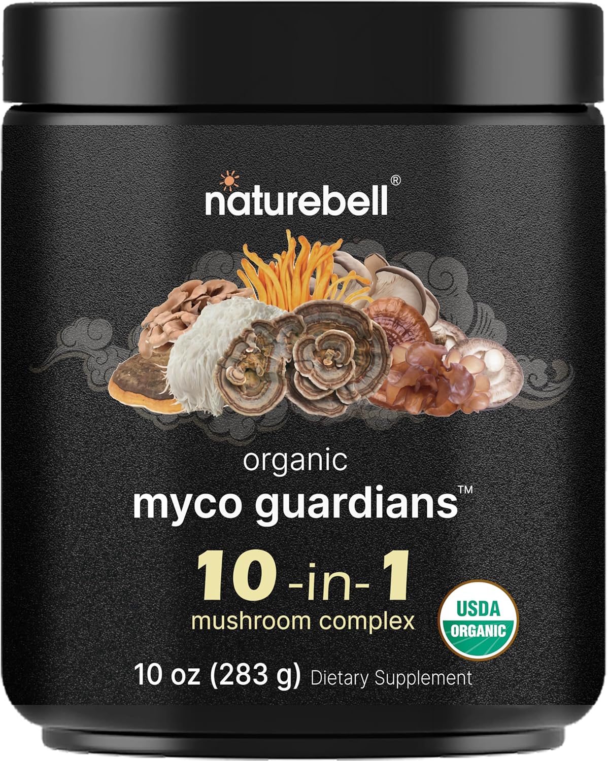 NatureBell Organic Mushroom Powder, 10oz | 10-in-1 Adaptogenic Blend with Lion’s Mane, Reishi, Shiitake, Chaga & More | Supports Energy, Focus & Immune Health | Great for Coffee, Smoothies & Recipes