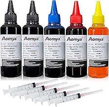 Aomya Ink Refill kit 5x100ml for Canon 250 251 270 271 280 281 1200 2200 PG240 CL241 PG245 CL246 PG210 Refillable Ink Cartridge CIS CISS System with 5 Syringes (PBK, BK, C, M, Y)