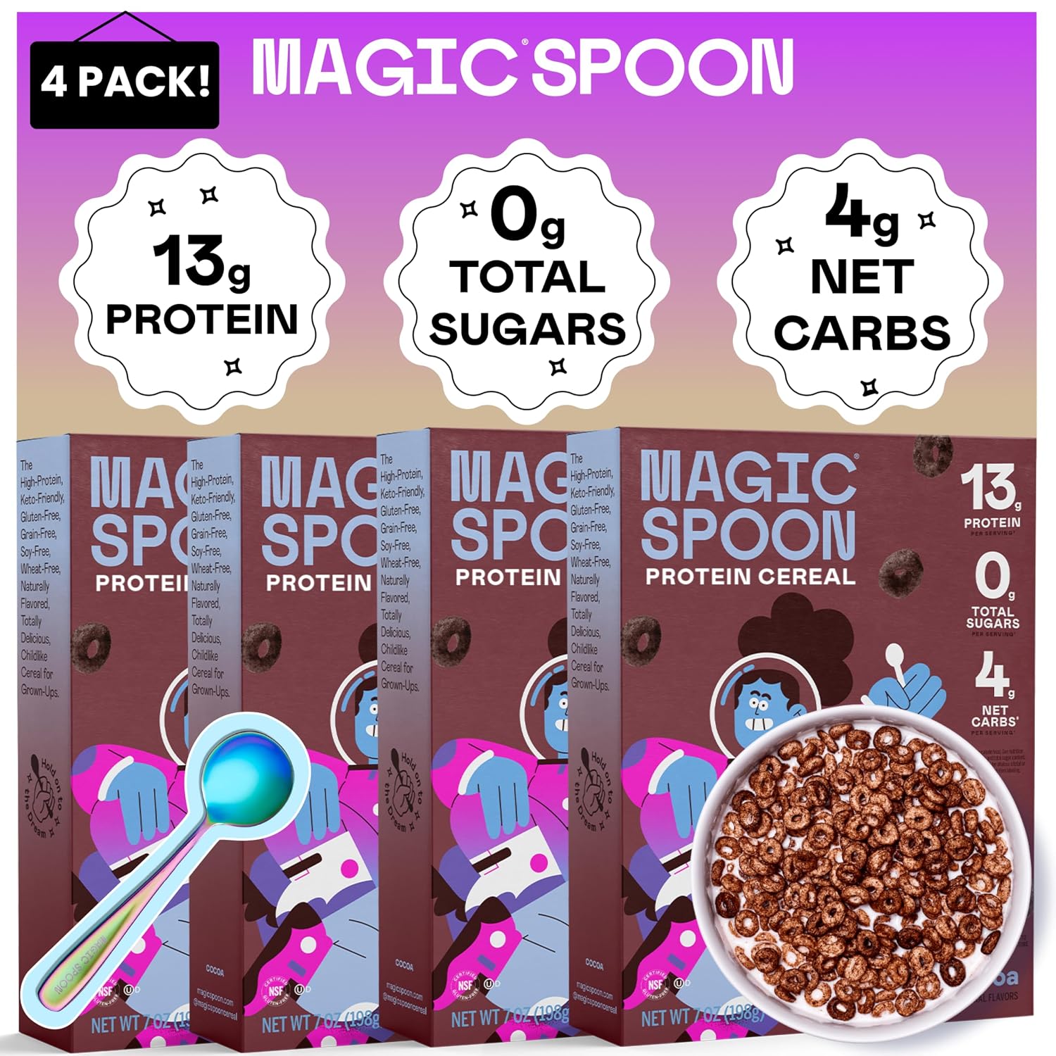 Magic Spoon Cocoa High Protein Cereal - Keto & Gluten Free - 4 Pack