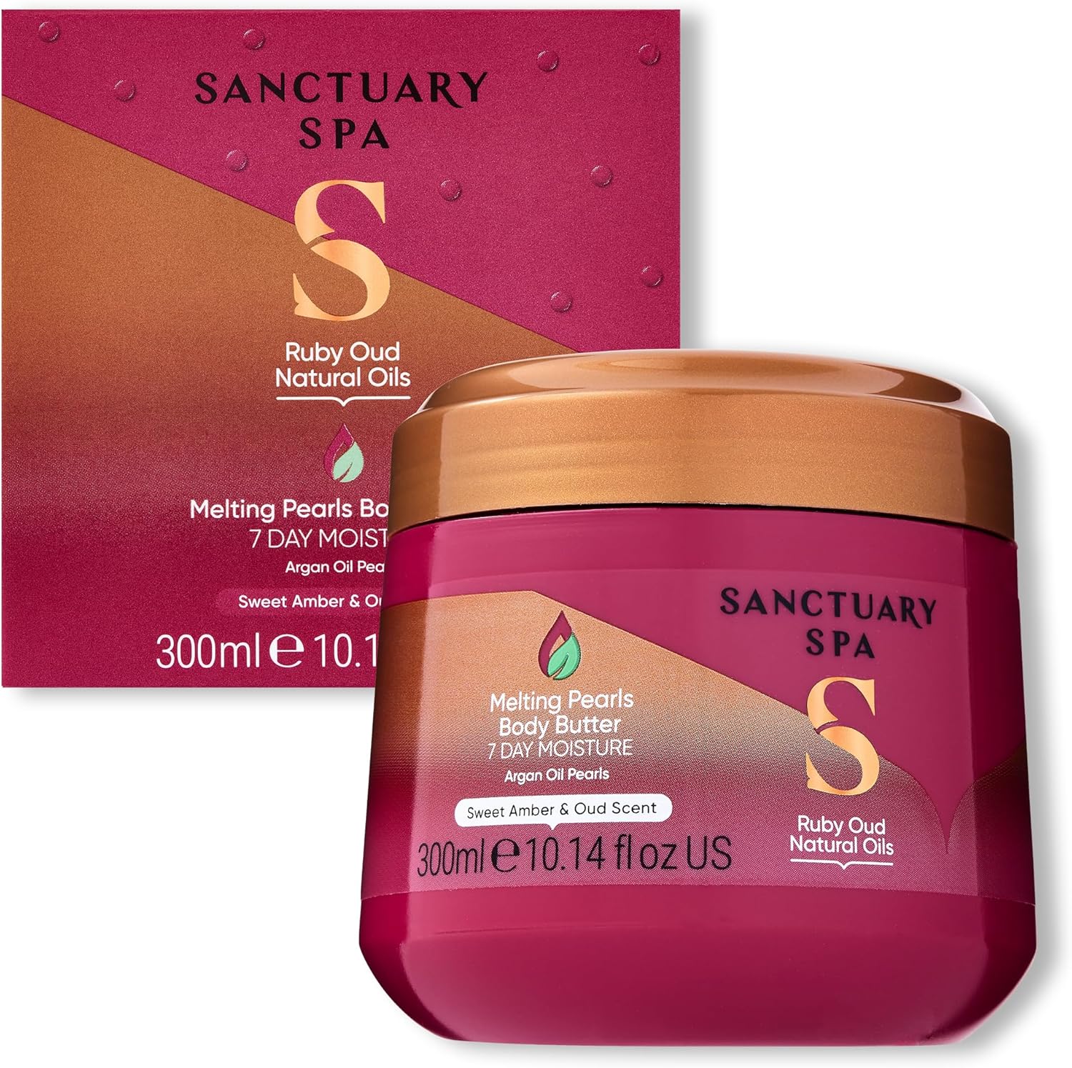 Sanctuary Spa Ruby Oud Melting Pearl Body Butter with Shea Butter & Argan Oil, No Mineral Oil, Cruelty Free & Vegan Body Moisturiser for Women, 300g