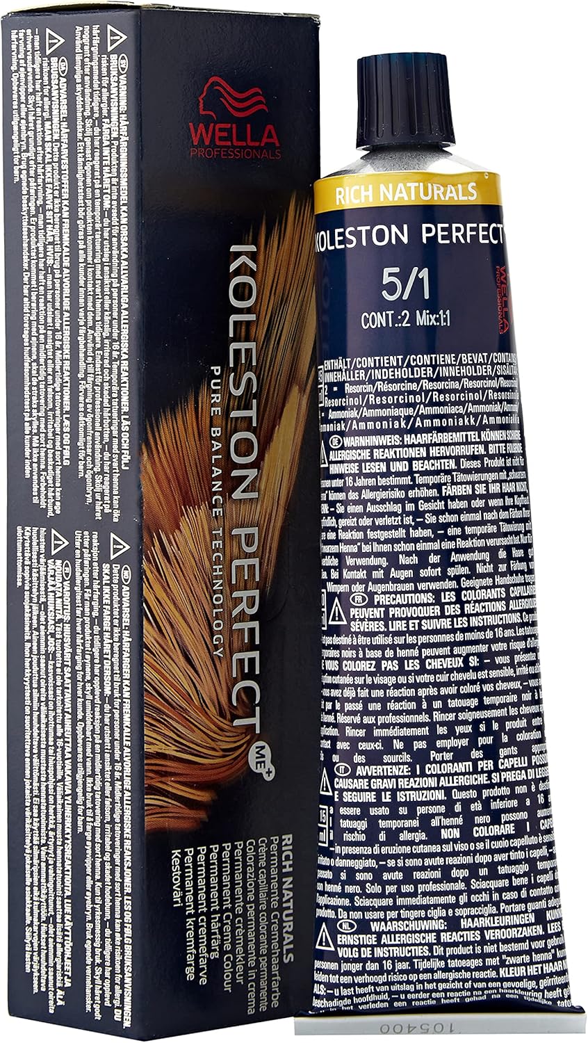 Wella Koleston Perfect Me+ Rich Naturals Permanent Hair Colour Cream, No. 5/1 Light Brown Ash, 60 ml