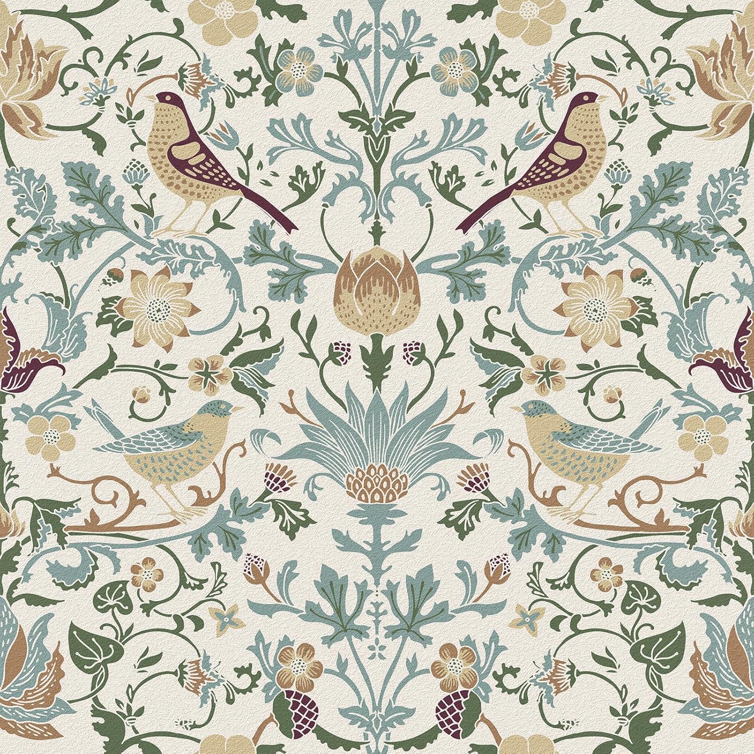 WESTICK Beige William Morris Wallpaper 17.5"x315" Vintage Peel and Stick Birds Floral Wallpaper Boho Botanical Wall Paper Self Adhesive Floral Contact Paper for Bedroom Bathroom Living Room Cabinets