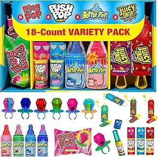 Candy Variety Pack - 18 Count Assorted Lollipops - Ring Pop, Push Pop, Baby Bottle Pop & Juicy Drop - Ideal for Birthdays, Party Favors, Celebrations & Candy Gifts by Bazooka Candy Brands